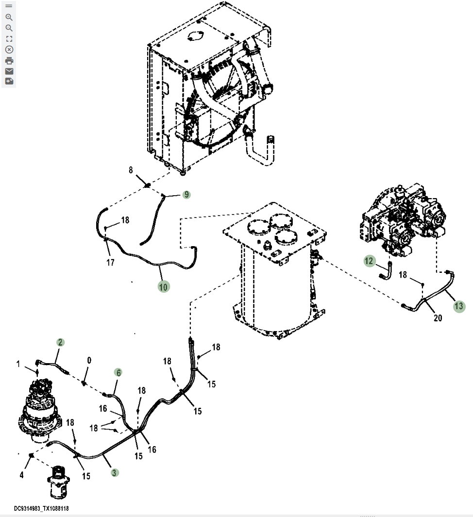 Hitachi ZX670LC-5B installation diagram showing hydraulic hose 4636895 at Pipe No. 6