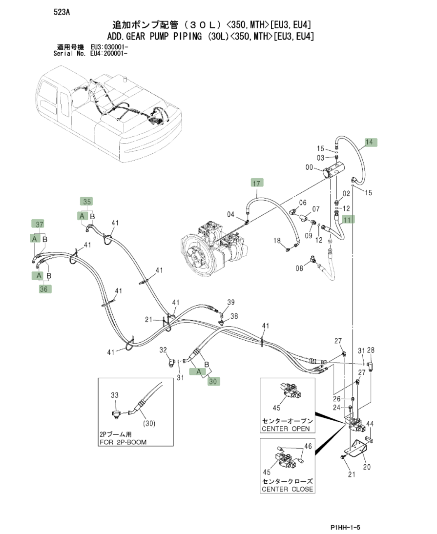 Hitachi ZX330LC installation diagram showing hydraulic hose 4323278 at Pipe No. 11
