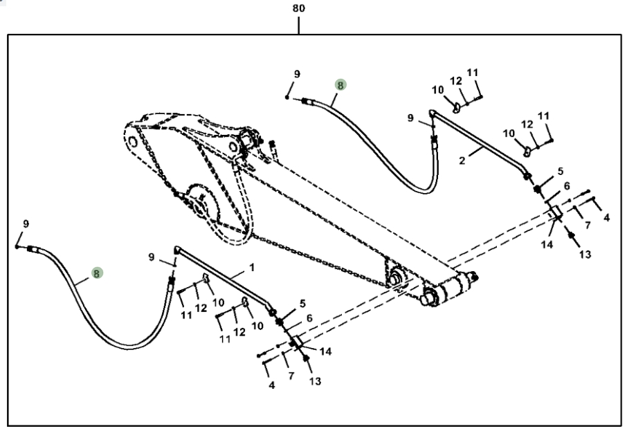 Hitachi ZX250LC-5G installation diagram showing hydraulic hose 4652746 at Pipe No. 8