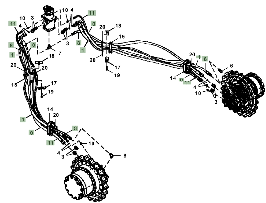Hitachi ZX210-5A installation diagram showing hydraulic hose 4632450 at Pipe No. 1