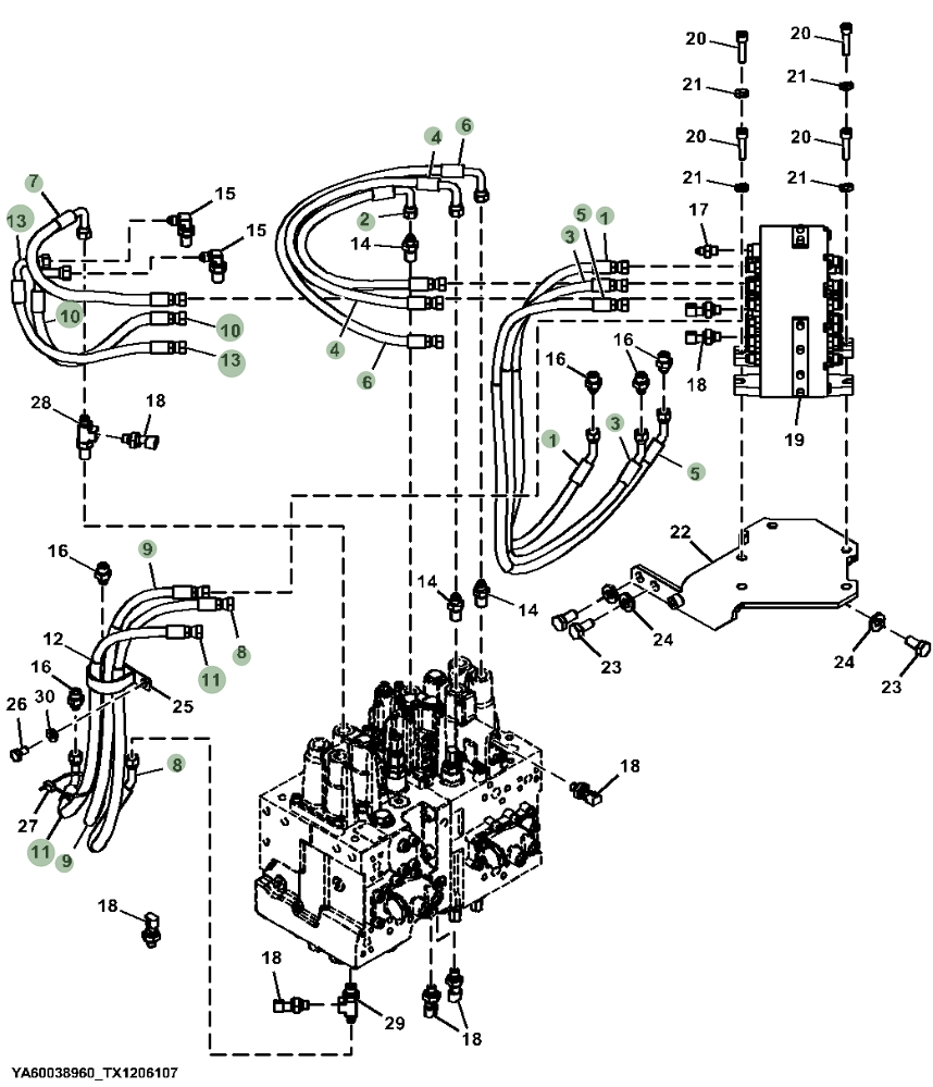 Hitachi ZX130-6N installation diagram showing hydraulic hose 9323123 at Pipe No. 1