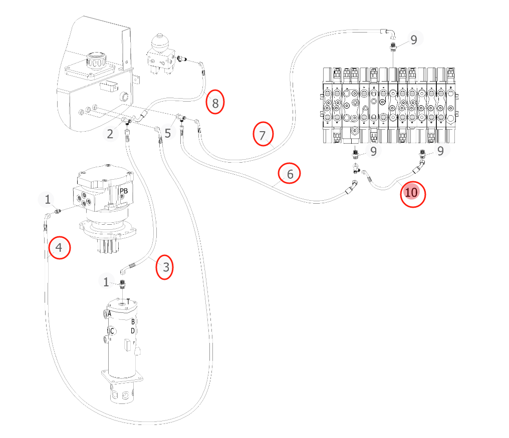 Sunward SWE60E-3 installation diagram showing hydraulic hose 730502000092 at Pipe No. 10
