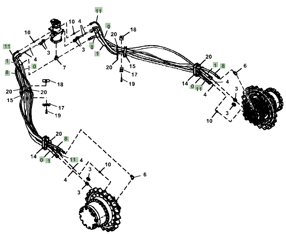 Hitachi ZX210LC-5N installation diagram showing hydraulic hose 4267667 at Pipe No. 8