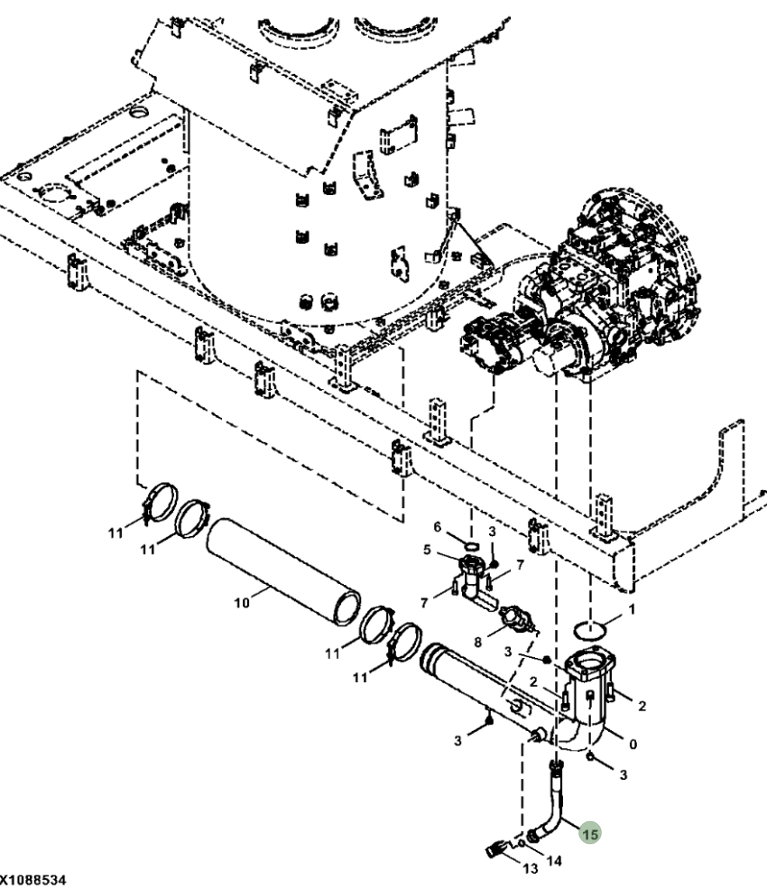 Hitachi ZX470LC-5B installation diagram showing hydraulic hose 4644625 at Pipe No. 15