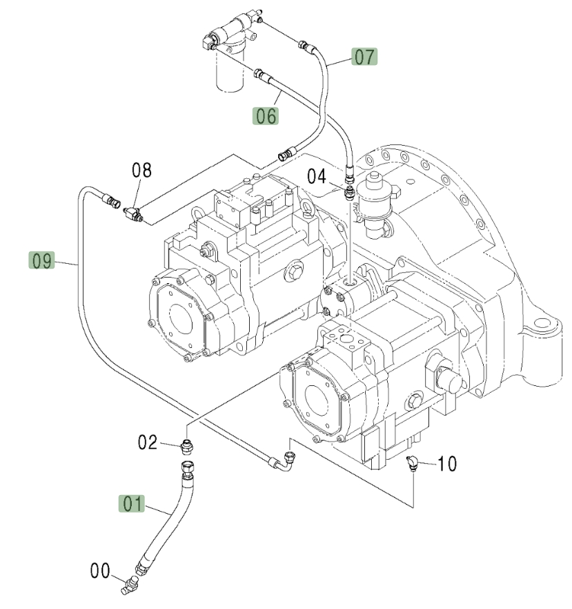 Hitachi ZX600LC installation diagram showing hydraulic hose 4304464 at Pipe No. 6