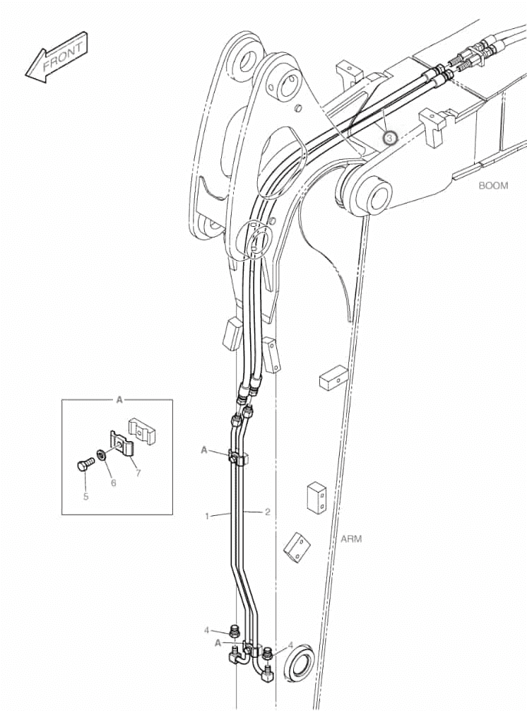 Doosan DX60R installation diagram showing hydraulic hose DS2094358 at Pipe No. 3