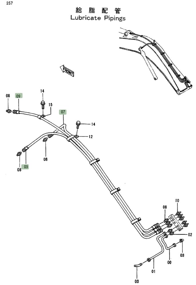 Hitachi EX100-2 installation diagram showing hydraulic hose 4252836 at Pipe No. 9
