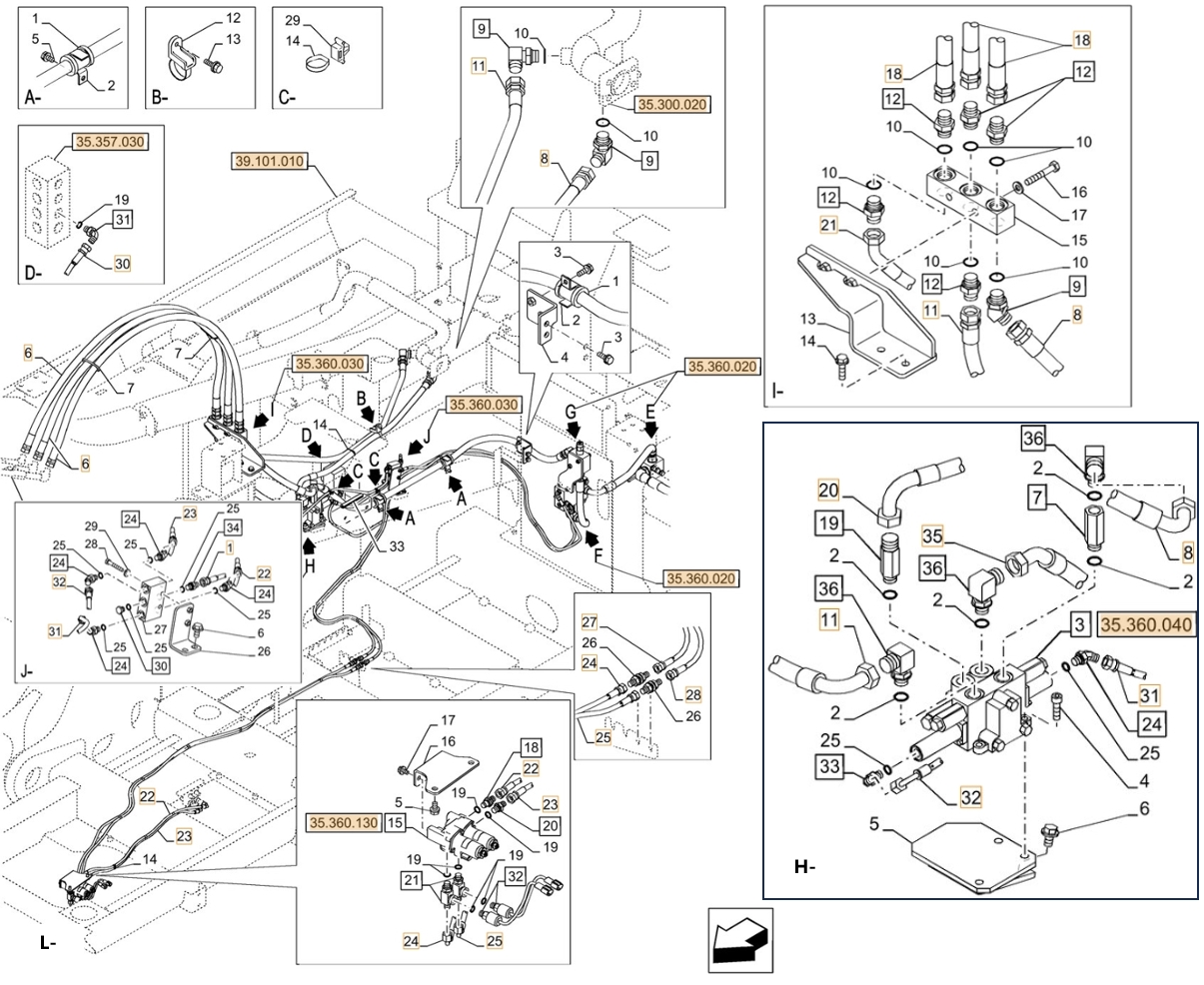 Case CX750D RTC ME installation diagram showing hydraulic hose KHJ2089 at Pipe No. L22