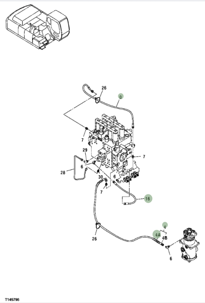 Hitachi ZX350F installation diagram showing hydraulic hose 4442331 at Pipe No. 16