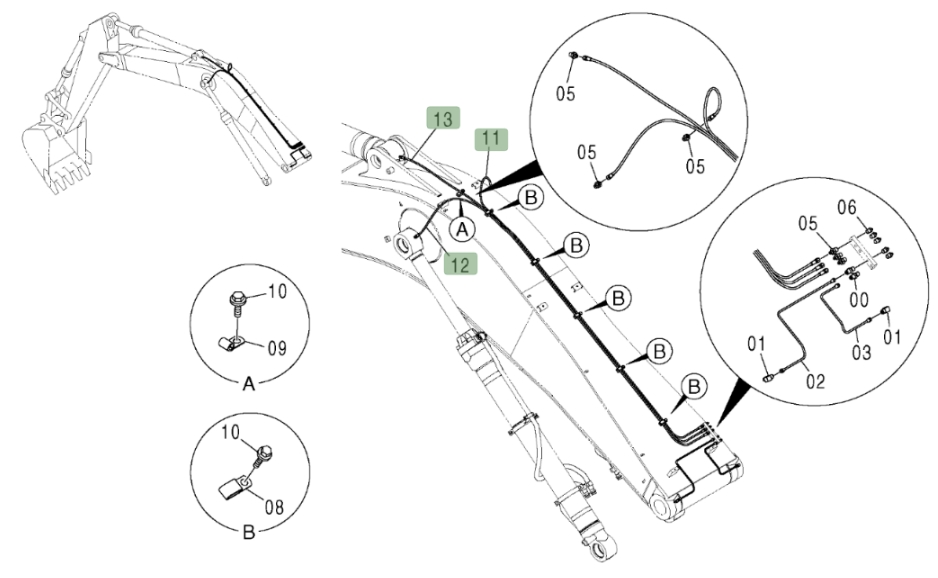 Hitachi ZX370 installation diagram showing hydraulic hose 4289772 at Pipe No. 11