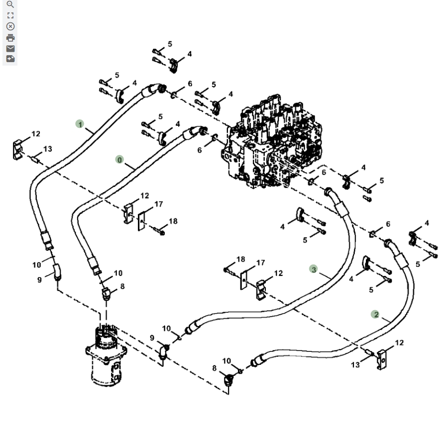 Hitachi ZX670LC-5G installation diagram showing hydraulic hose 4332809 at Pipe No. 0
