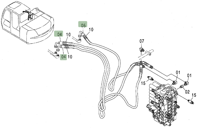 Hitachi ZX80 installation diagram showing hydraulic hose 4465517 at Pipe No. 4