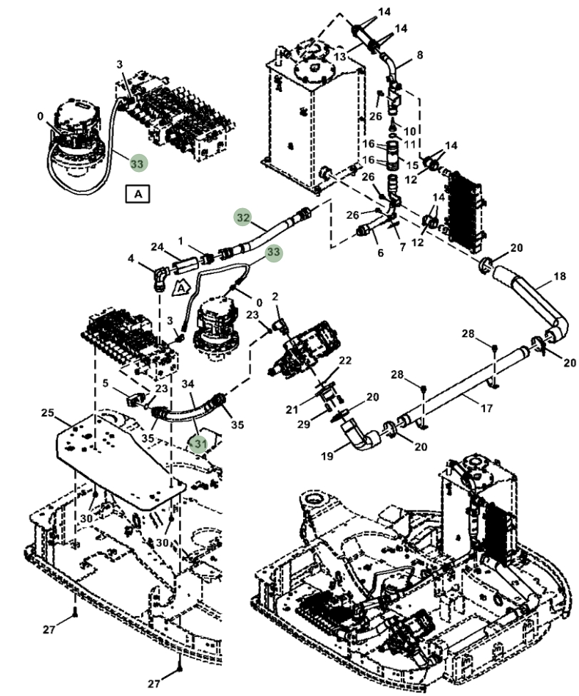 Hitachi ZX60USB-5N installation diagram showing hydraulic hose 4696560 at Pipe No. 33