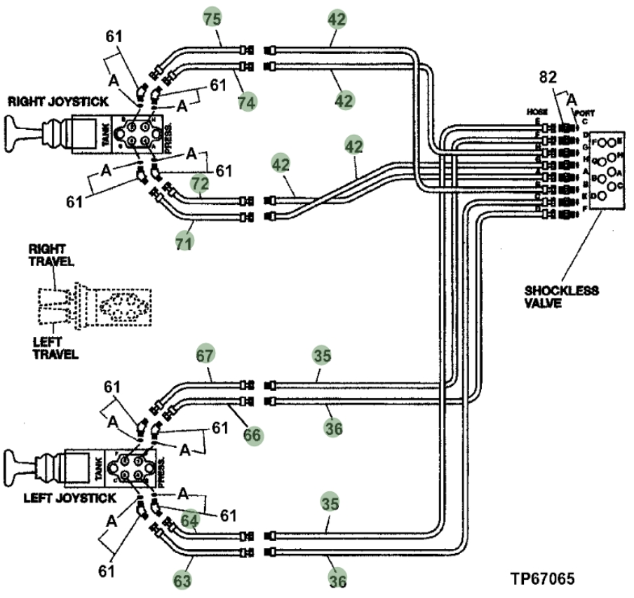 Hitachi EX200-5 installation diagram showing hydraulic hose 4346075 at Pipe No. 66