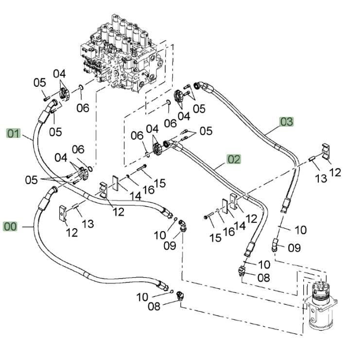 Hitachi ZX650LC-3 installation diagram showing hydraulic hose 4644290 at Pipe No. 1