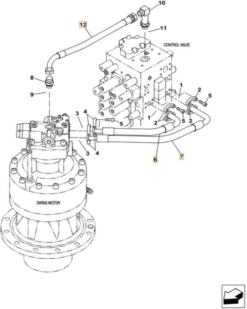 Case CX380C-8 LC installation diagram showing hydraulic hose KSJ12650 at Pipe No. 12