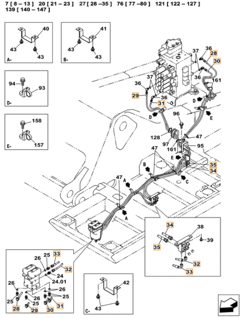 Case CX380C LC installation diagram showing hydraulic hose KHJ2581 at Pipe No. 31