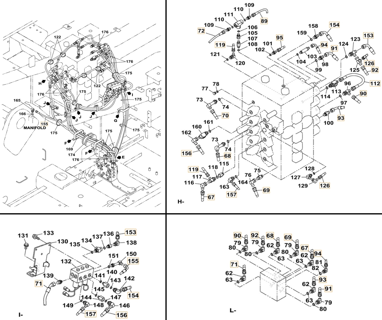 Case CX490C-8 LC installation diagram showing hydraulic hose 153550A1 at Pipe No. 71