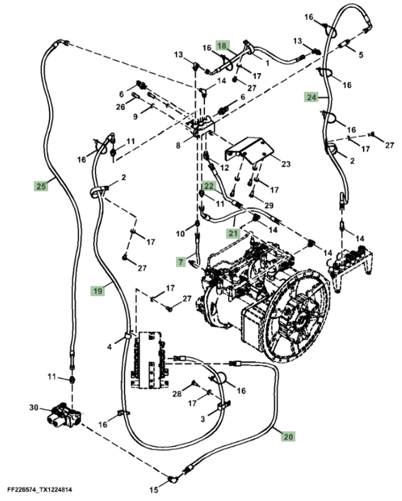 Hitachi ZX310F-LL-6N installation diagram showing hydraulic hose FF532544 at Pipe No. 25