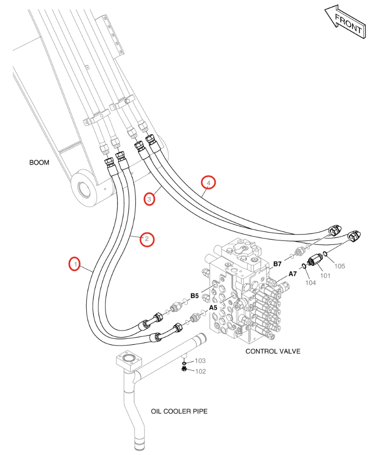 Doosan DX140LC-5 installation diagram showing hydraulic hose DS20131937 at Pipe No. 3