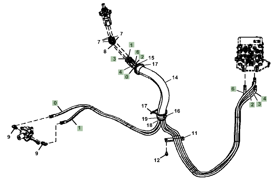 Hitachi ZX130-5G installation diagram showing hydraulic hose 4635259 at Pipe No. 4