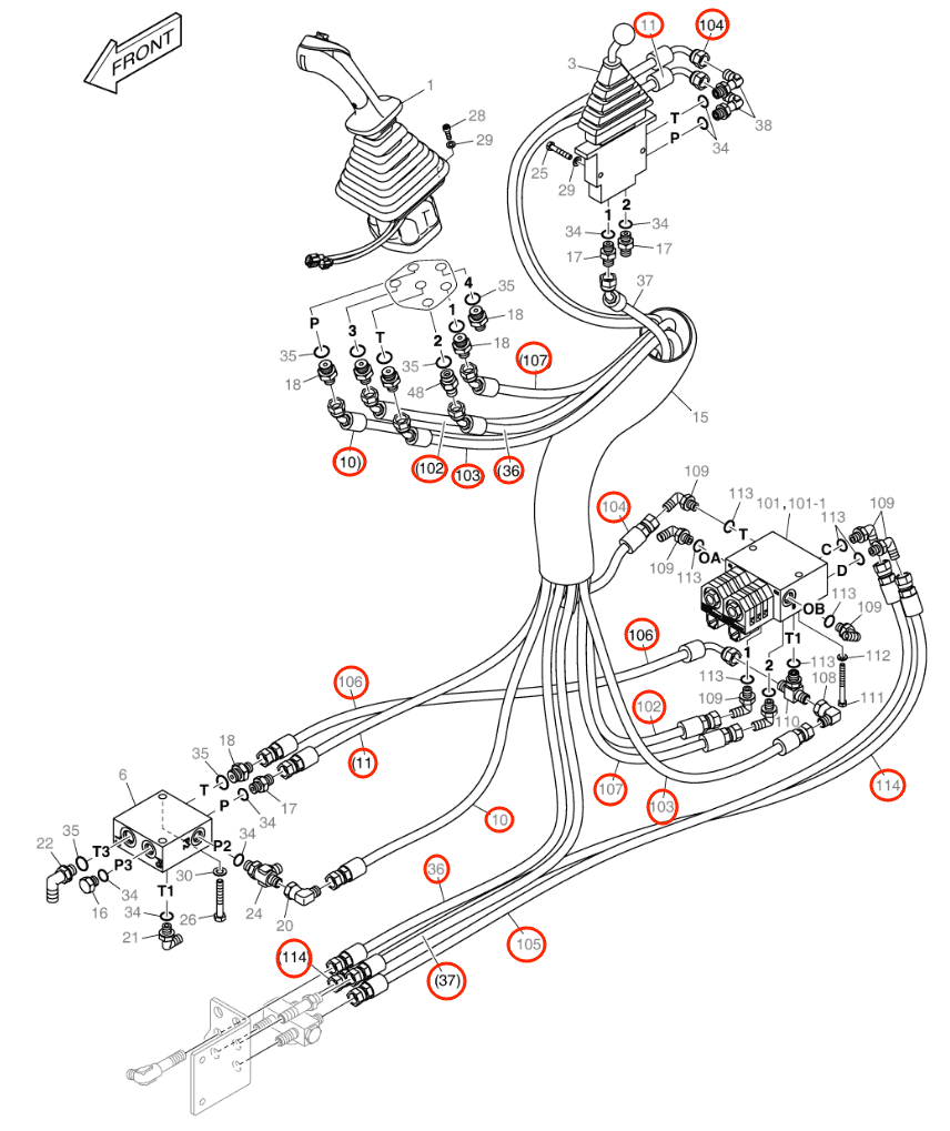 Doosan DX57W-5 installation diagram showing hydraulic hose DS2092304 at Pipe No. 10