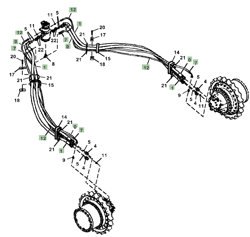 Hitachi ZX380LC-5N installation diagram showing hydraulic hose 4429283 at Pipe No. 12