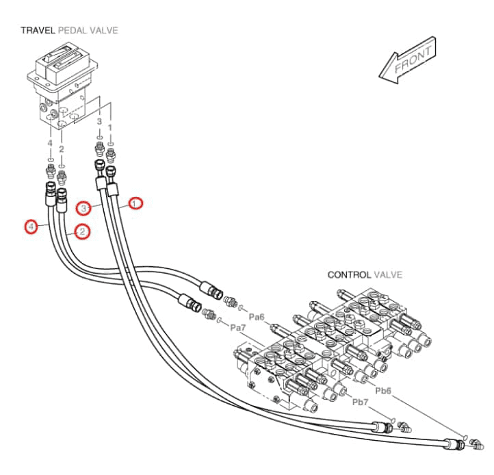 Doosan DX30Z installation diagram showing hydraulic hose DS2092091 at Pipe No. 1