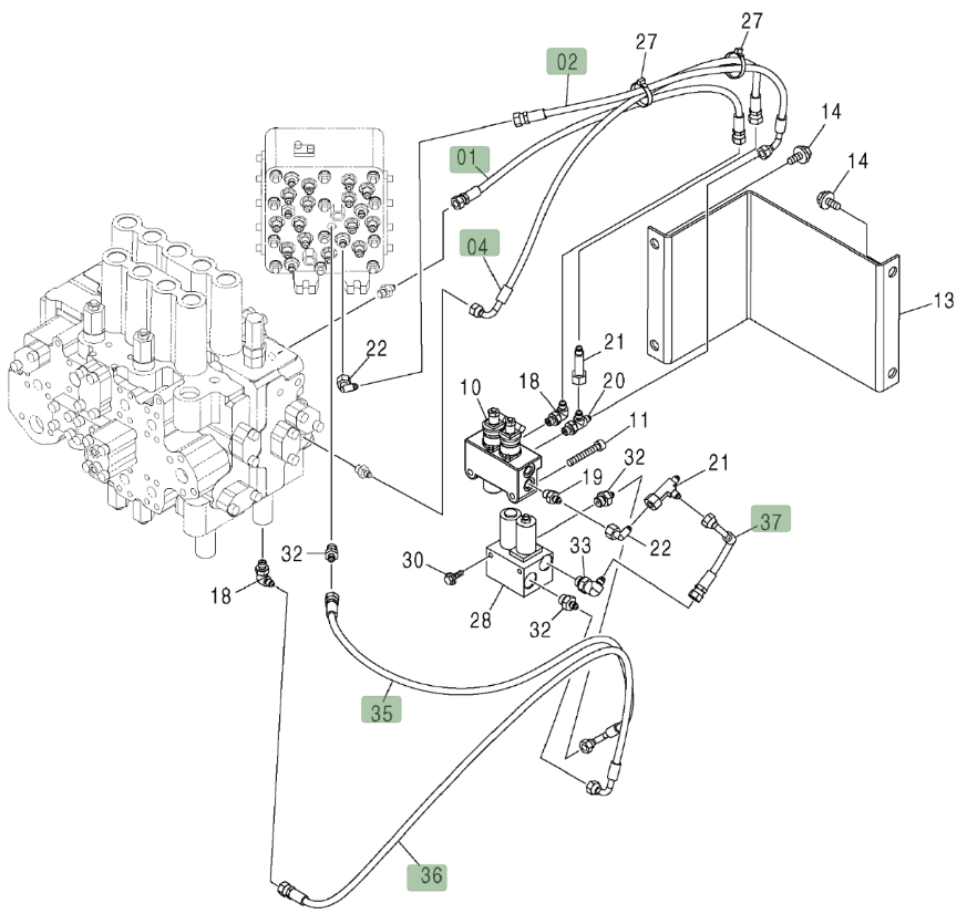 Hitachi ZX200LC installation diagram showing hydraulic hose 4448832 at Pipe No. 1