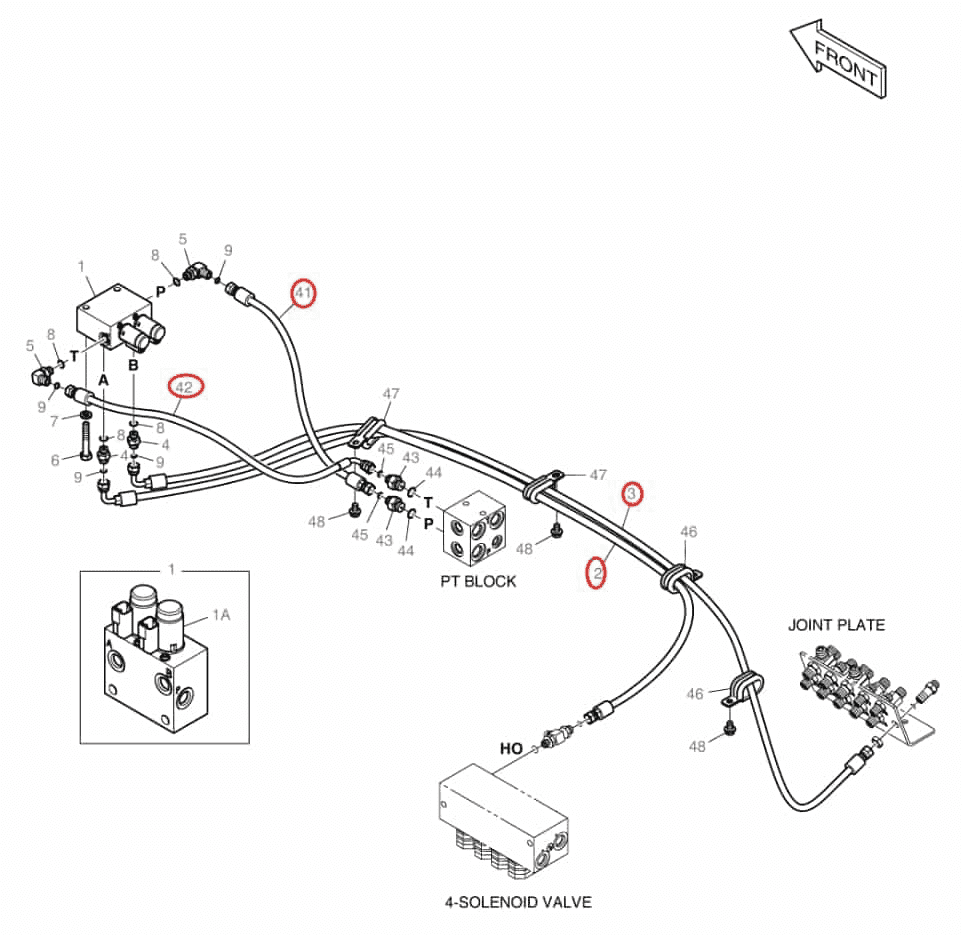 Doosan DX140W-3 installation diagram showing hydraulic hose DS2121203 at Pipe No. 3