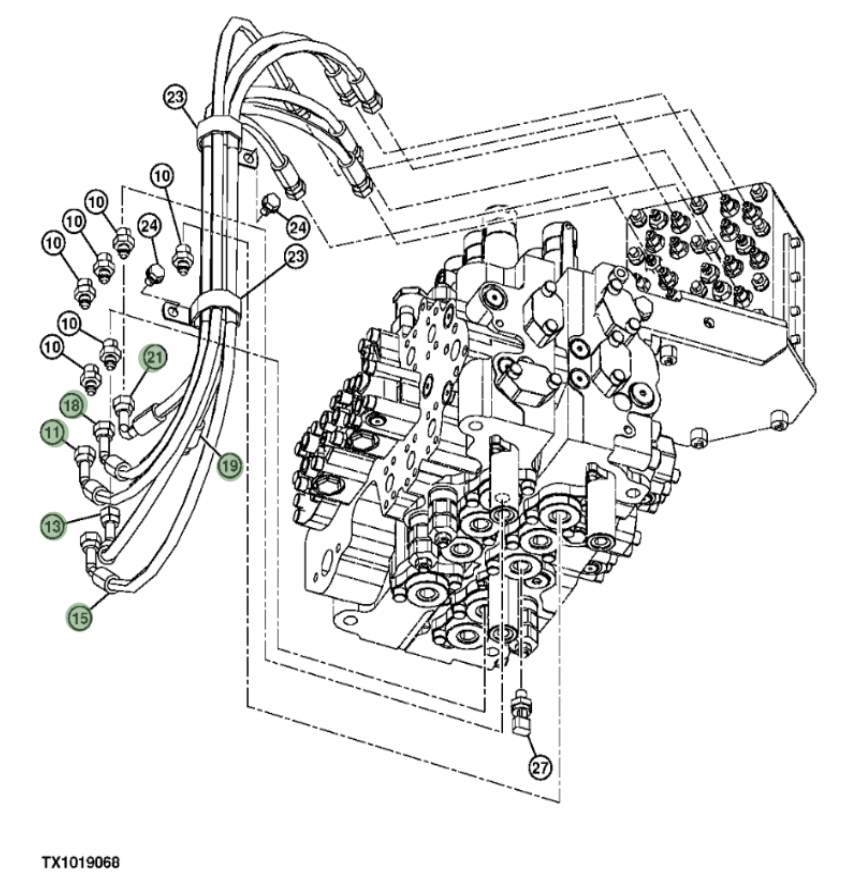 Hitachi ZXS370F-3 installation diagram showing hydraulic hose 4630934 at Pipe No. 11