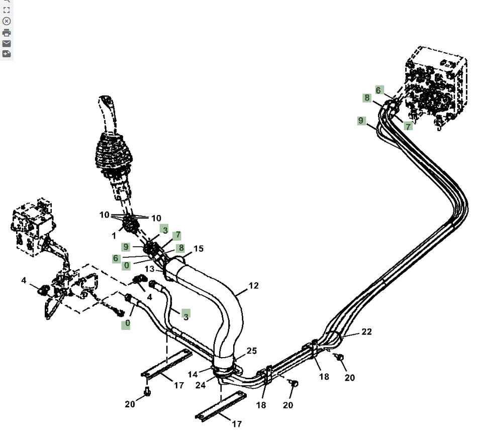 Hitachi ZX135US-5N installation diagram showing hydraulic hose 4437636 at Pipe No. 8