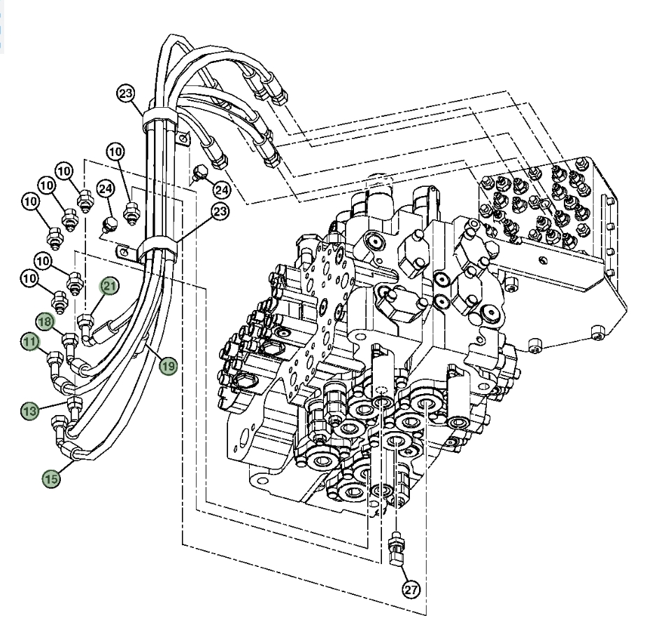 Hitachi ZX200LC-3 installation diagram showing hydraulic hose 4630932 at Pipe No. 15