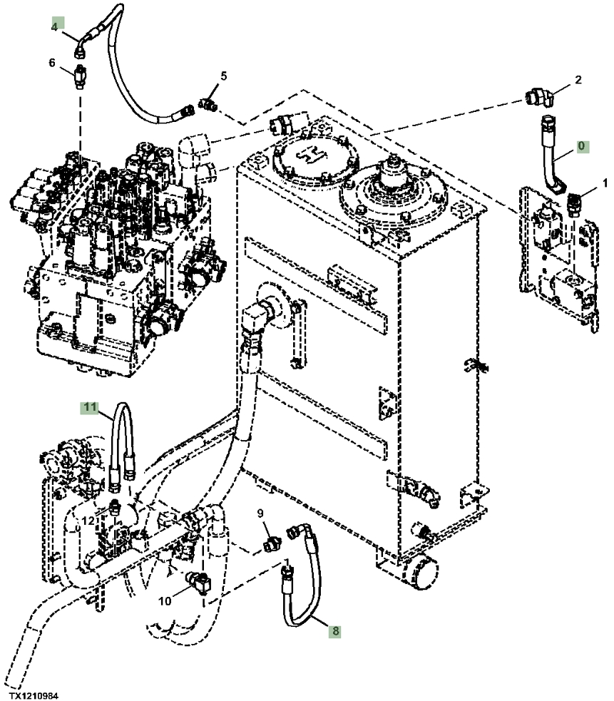 Hitachi ZX135US-6N installation diagram showing hydraulic hose 4442429 at Pipe No. 8