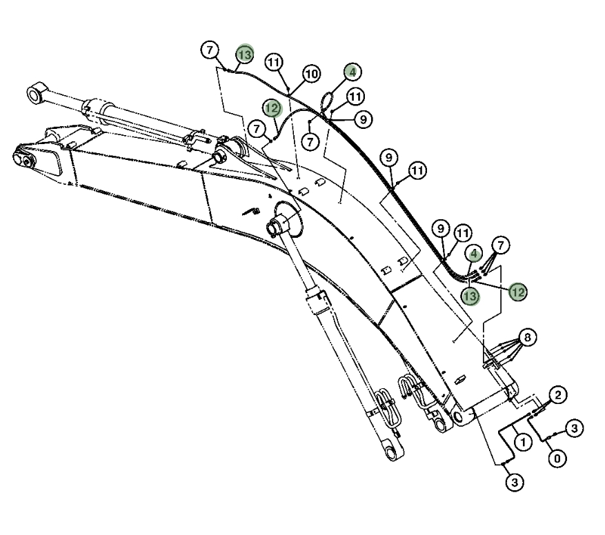 Hitachi ZX200LC-3 installation diagram showing hydraulic hose 4483563 at Pipe No. 12