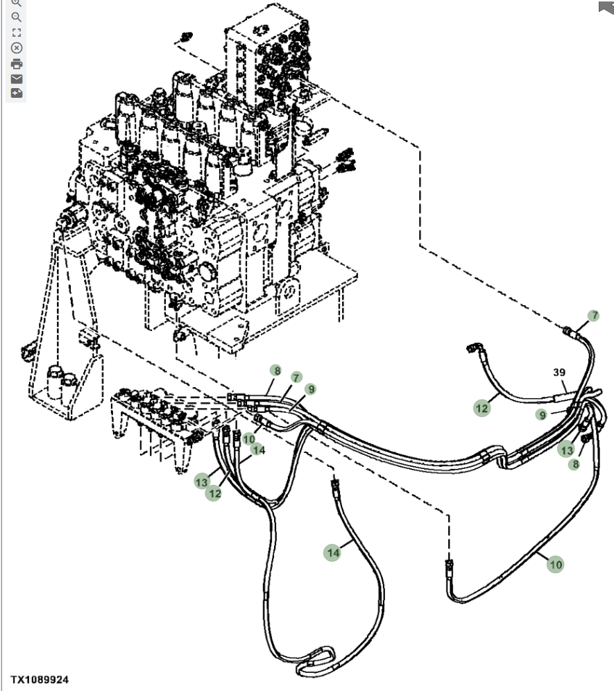 Hitachi ZX670LC-5A installation diagram showing hydraulic hose 4715263 at Pipe No. 14