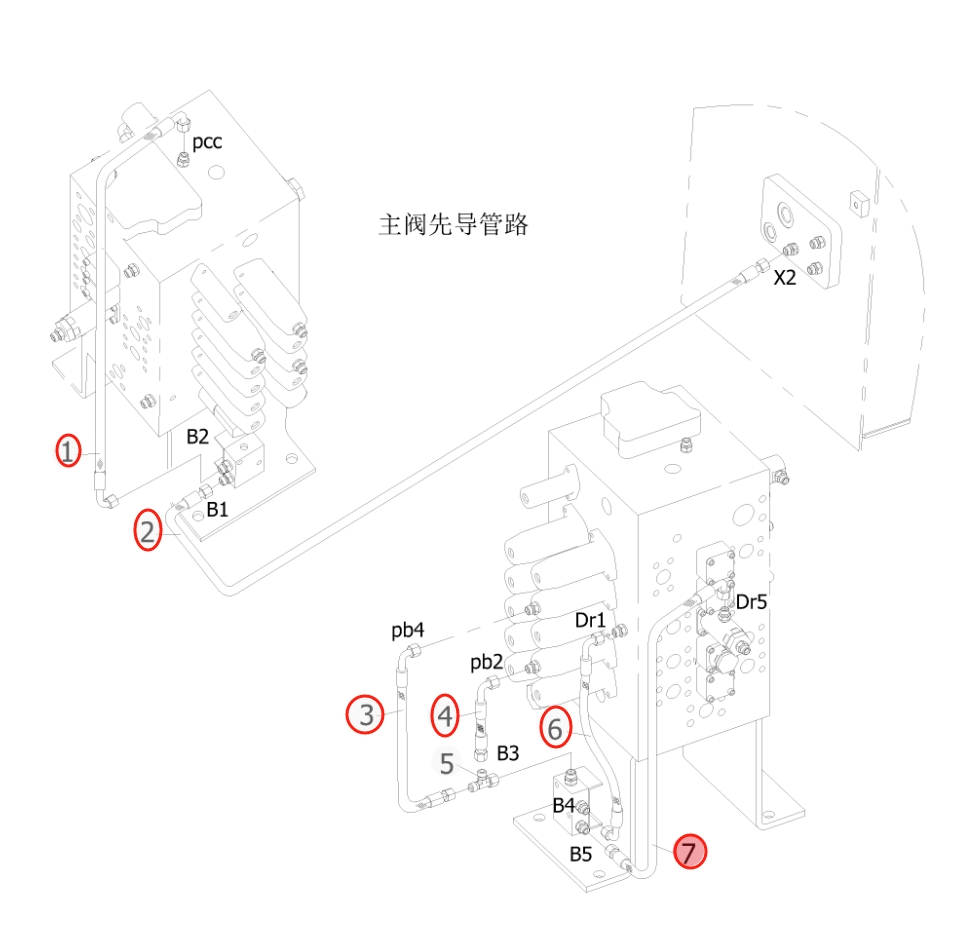 Sunward SWE225E-3H installation diagram showing hydraulic hose 730502000463 at Pipe No. 7
