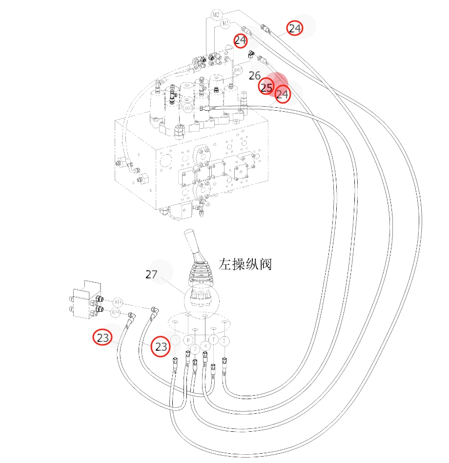 Sunward SWE400E-3H installation diagram showing hydraulic hose 730502001388 at Pipe No. 23