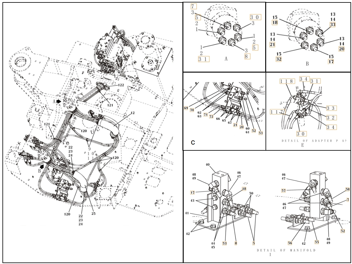 Case CX80 installation diagram showing hydraulic hose KHJ2310 at Pipe No. 18