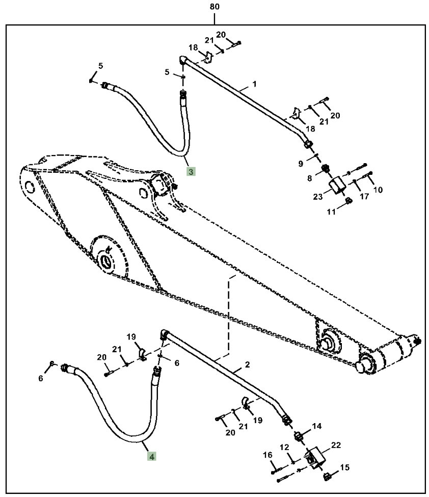 Hitachi ZX380LC-6N installation diagram showing hydraulic hose 4642276 at Pipe No. 4