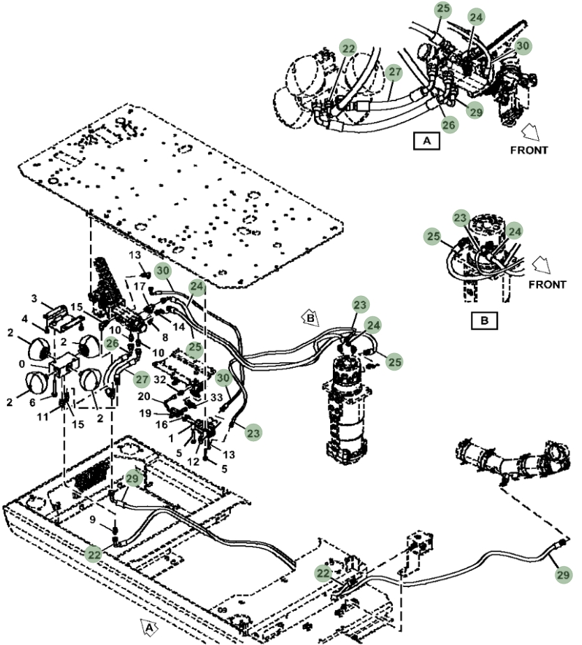 Hitachi ZX190W-5N installation diagram showing hydraulic hose 4724125 at Pipe No. 23