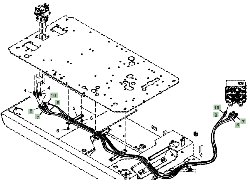 Hitachi ZX210LC-6N installation diagram showing hydraulic hose 4655171 at Pipe No. 7