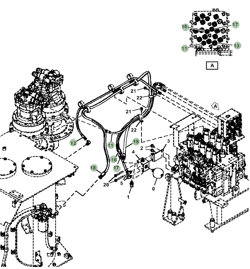 Hitachi ZX470LC-6 installation diagram showing hydraulic hose 4724388 at Pipe No. 11