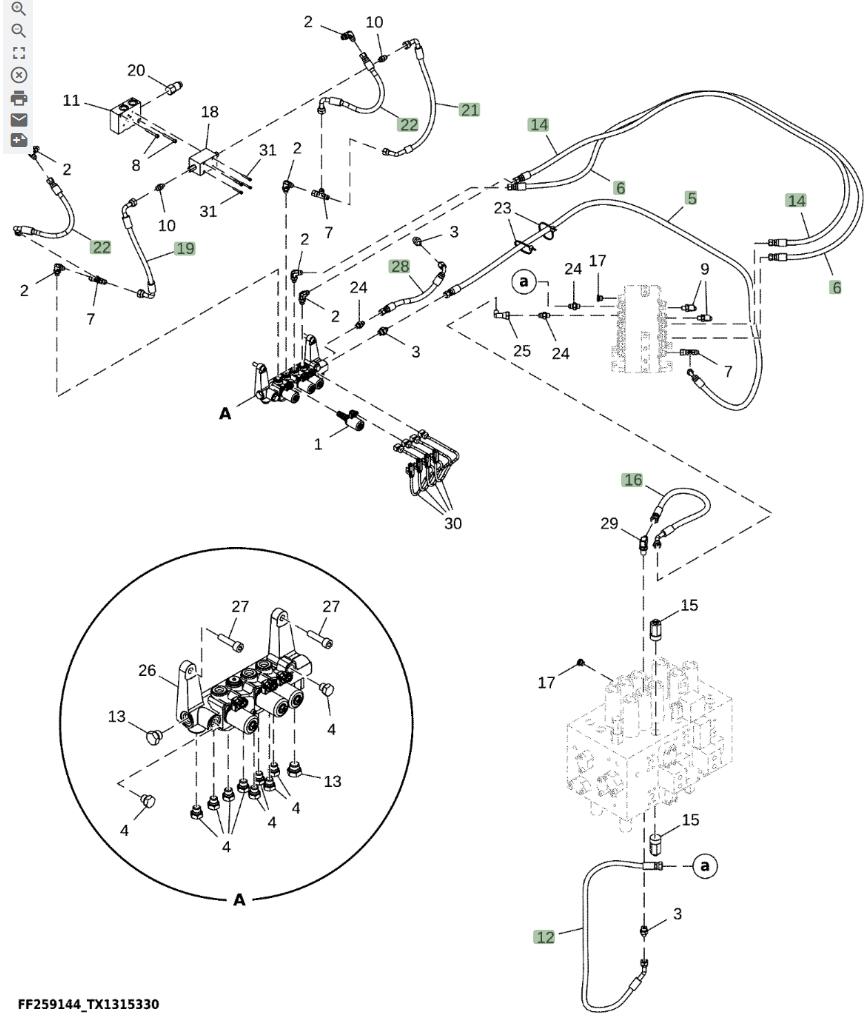 Hitachi ZX370FLC-LL-6N installation diagram showing hydraulic hose 4453063 at Pipe No. 16