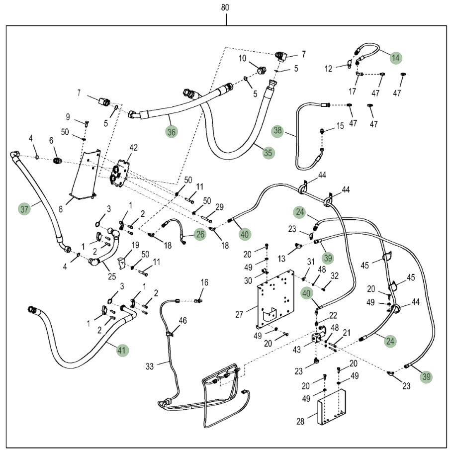 Hitachi ZX350LC-5N installation diagram showing hydraulic hose 4651216 at Pipe No. 24