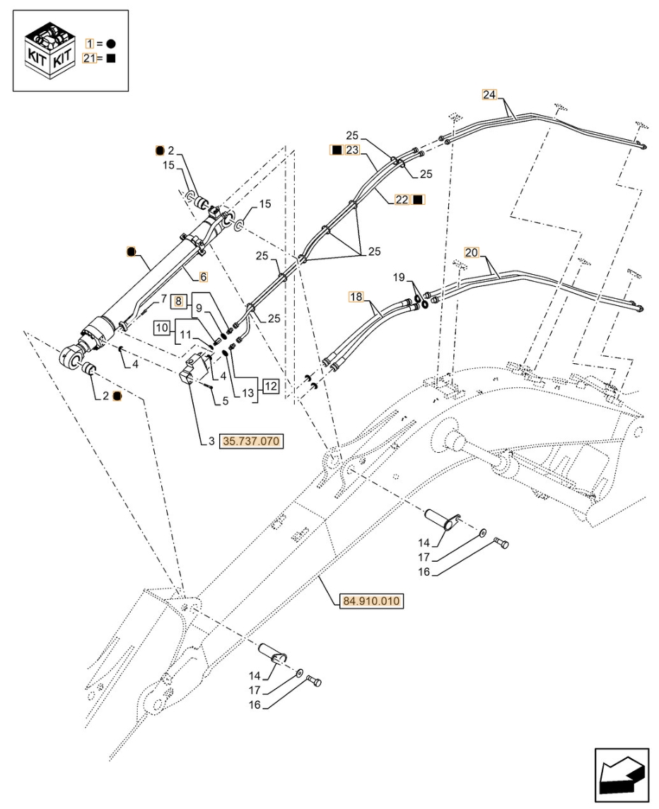 Case CX130E installation diagram showing hydraulic hose KRV19720 at Pipe No. 18