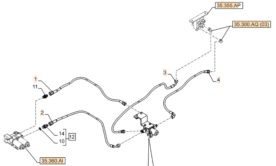 Case CX250D LC installation diagram showing hydraulic hose KHJ2089 at Pipe No. 3