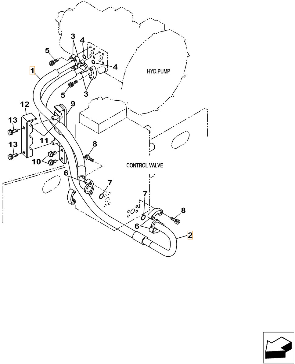 Case CX260C LC installation diagram showing hydraulic hose KRJ16320 at Pipe No. 1