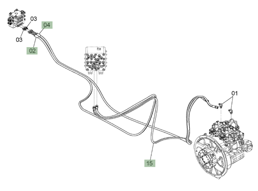 Hitachi ZX210W-3 installation diagram showing hydraulic hose 4662016 at Pipe No. 15