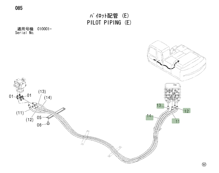 Hitachi ZX250 installation diagram showing hydraulic hose 4431841 at Pipe No. 11